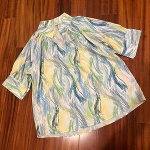 Trisha Tyler Abstract Collared Blouse 3/4 Sleeve‎ Swirl Print Top Size Medium
